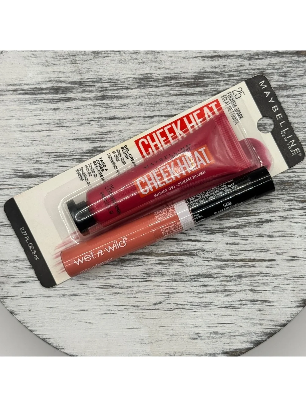 Makeup Bundle Maybelline Cheek Heat Blush Fuchsia Spark + Wet N Wild Gloss Coral